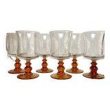 6 vintage amber stemmed glasses