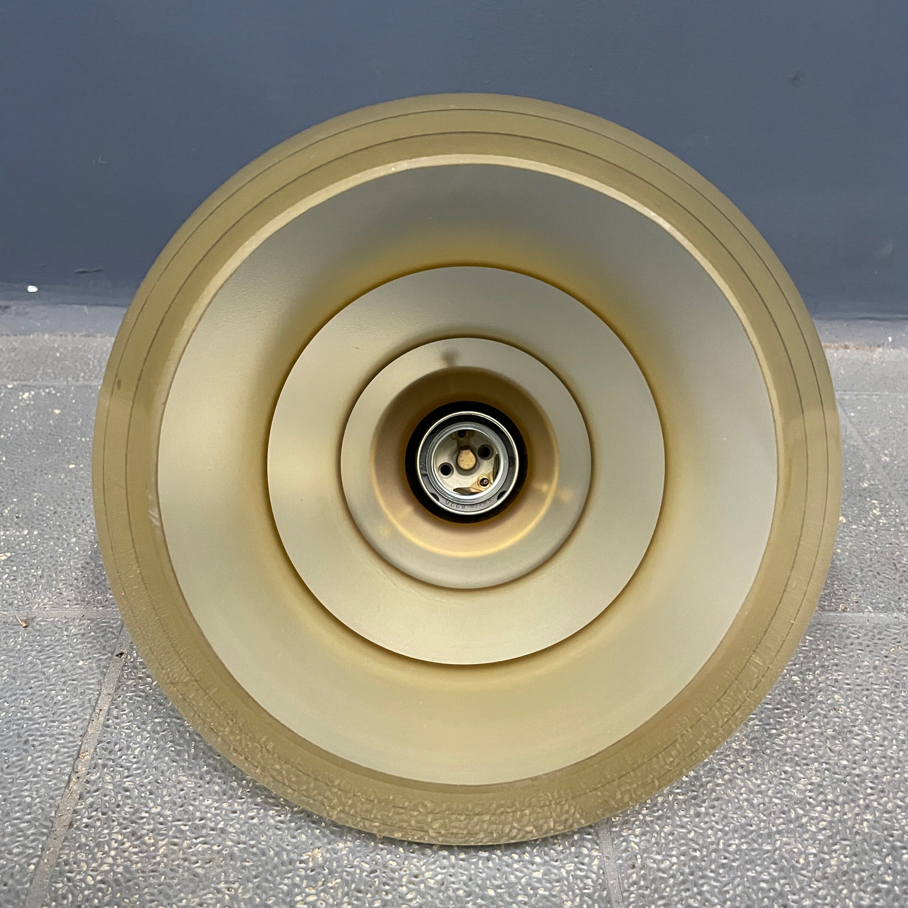 Vintage ocher glass hanging lamps with brass gallery