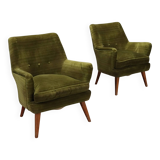 Fauteuils vintage velours vert d'origine Italie des années 1950 originaux