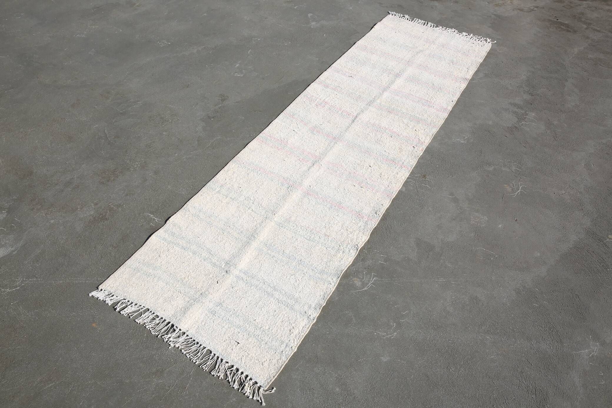 3x9 Soft Pink & Beige Turkish Woven Oushak Runner Rug, 79x266 Cm