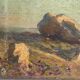 Oil on wood panel marine theme XlXth view of brittany