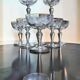 8 engraved glass champagne coupes from Meisenthal, Art Deco