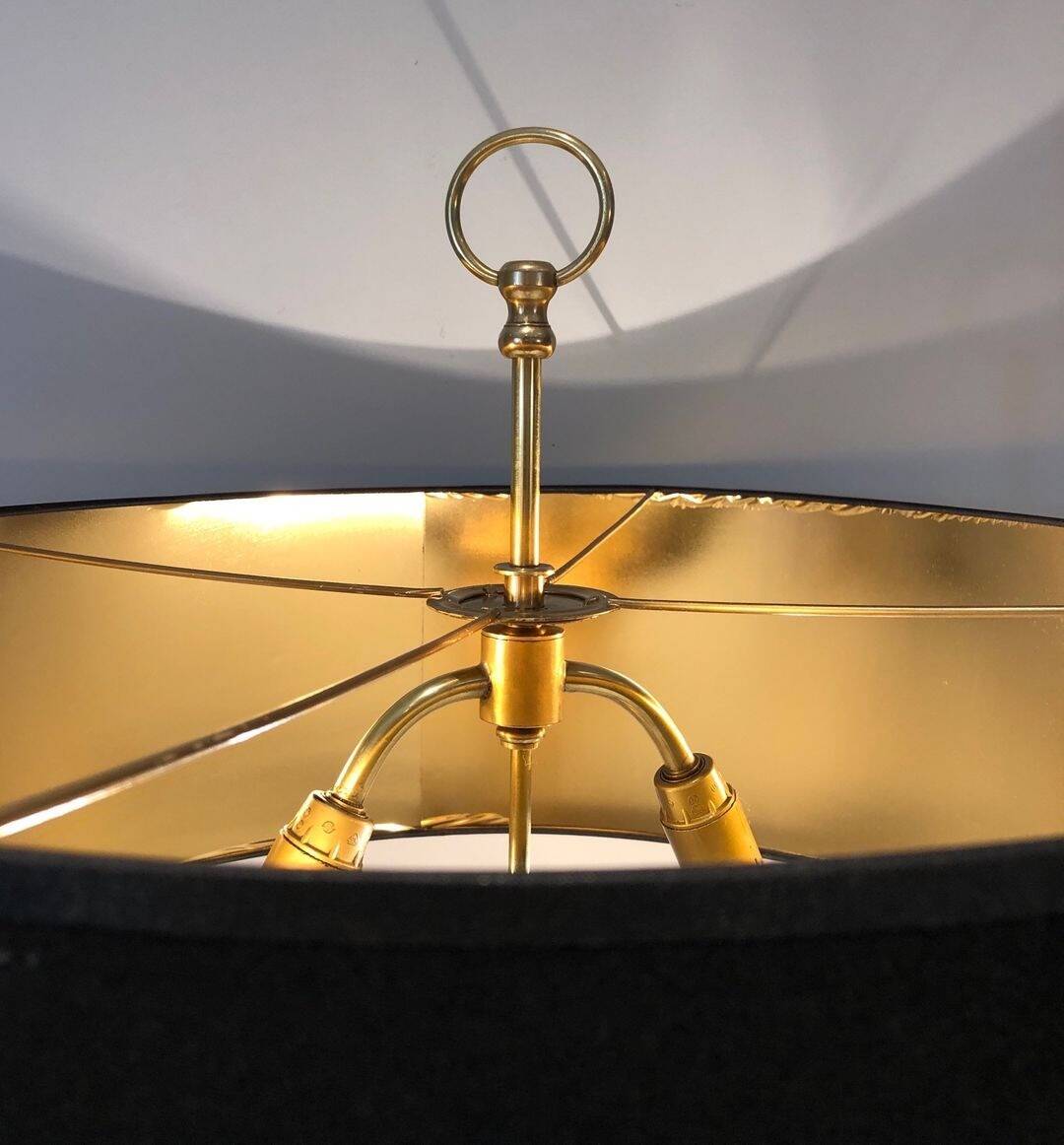 Pair of Brass and White Lacquer Table Lamps, Neoclassical Style, Tr