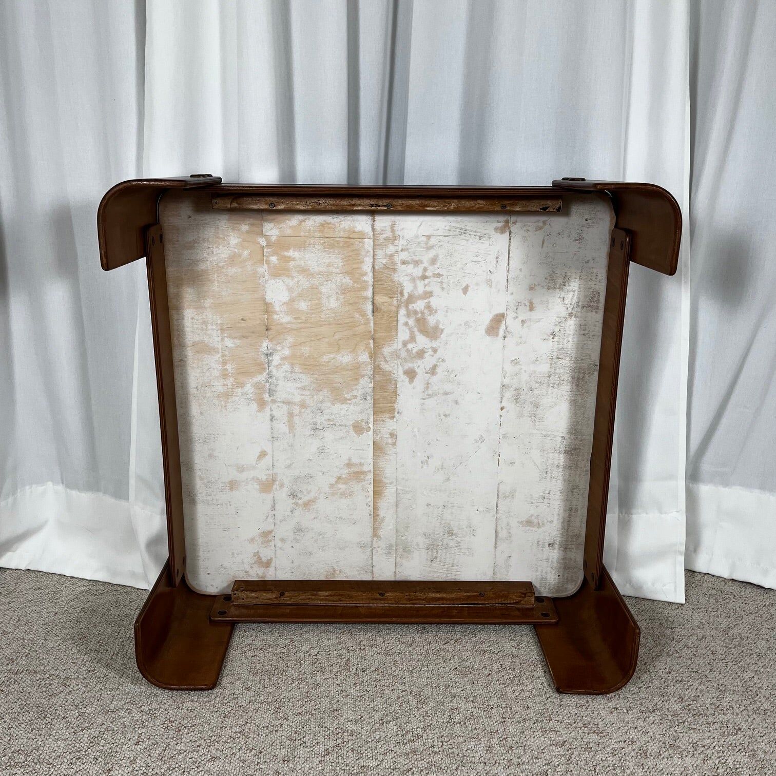 Square modernist coffee table in stained beech veneer, 1970s/80s.