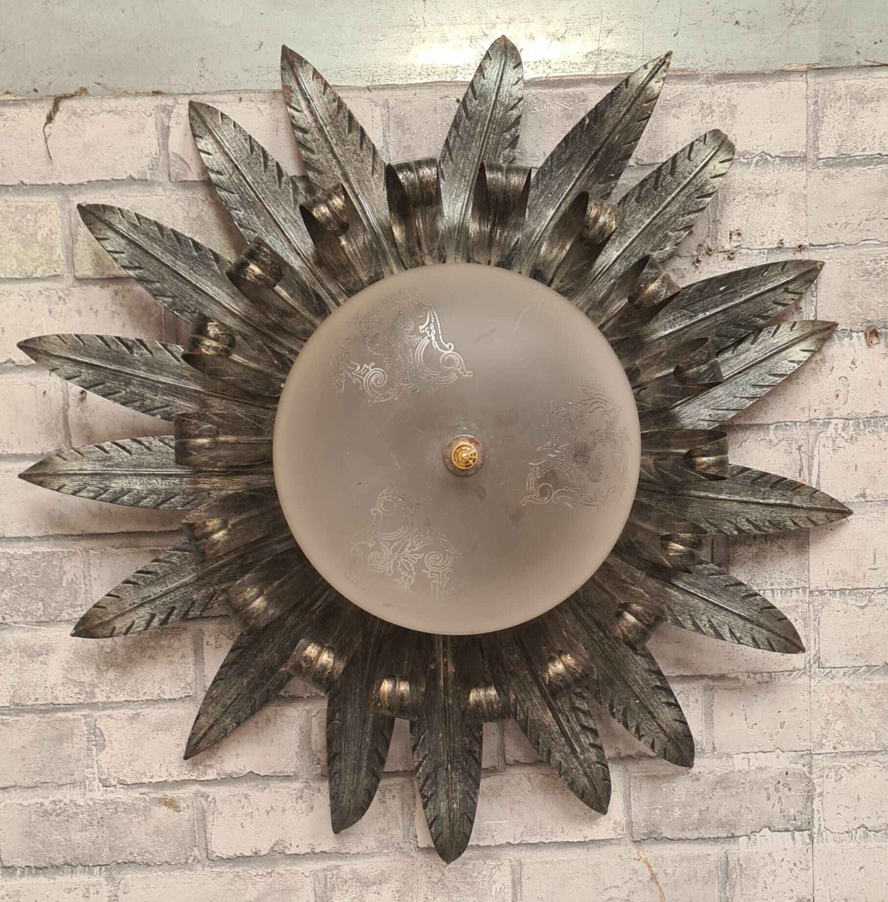 ceiling light, wall light, sun leaves, wrought iron, 1970, very good condition, 50x19