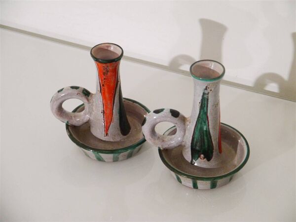 Paire de bougeoirs en ceramique de vallauris