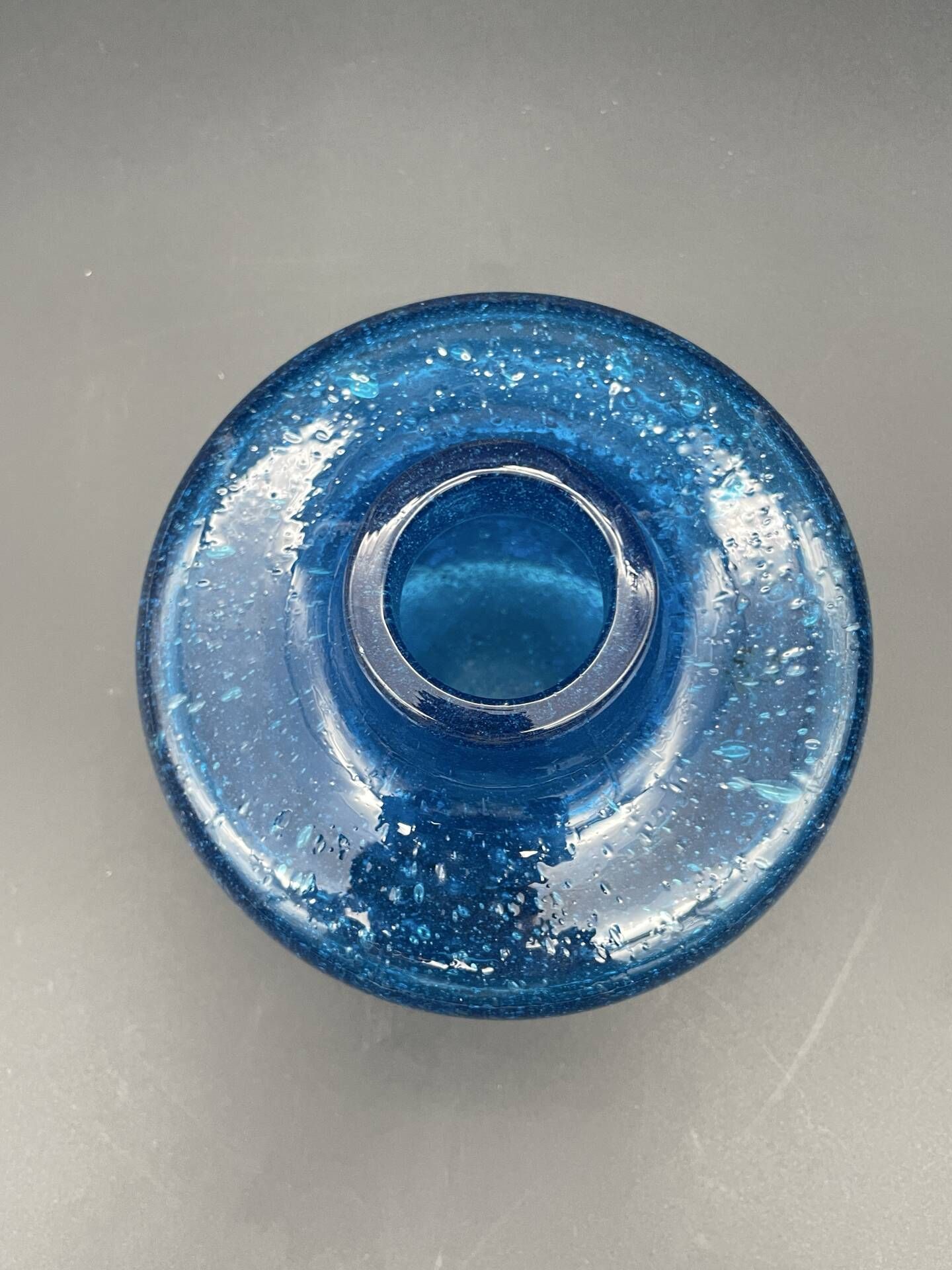 Vintage cobalt blue bubble glass vase – 1960s Scandinavian design