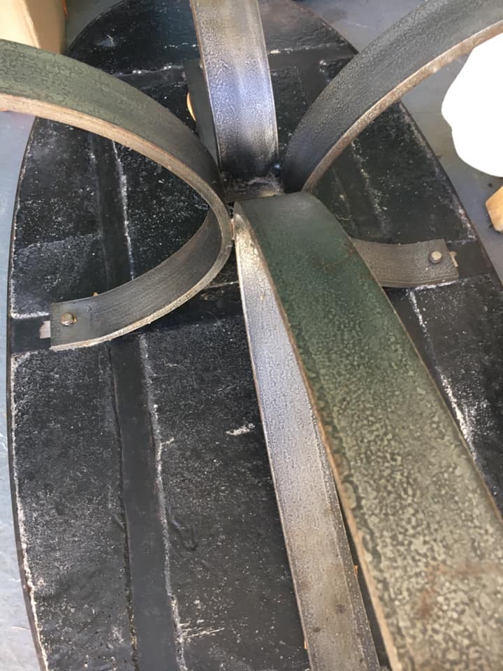 Oval wrought iron and slate coffee table in 1960/ 1970