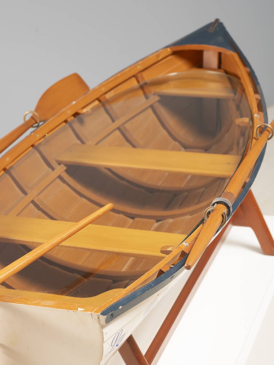 Boat-shaped coffee table reimagined with a glass top, contemporary design (after 2000)