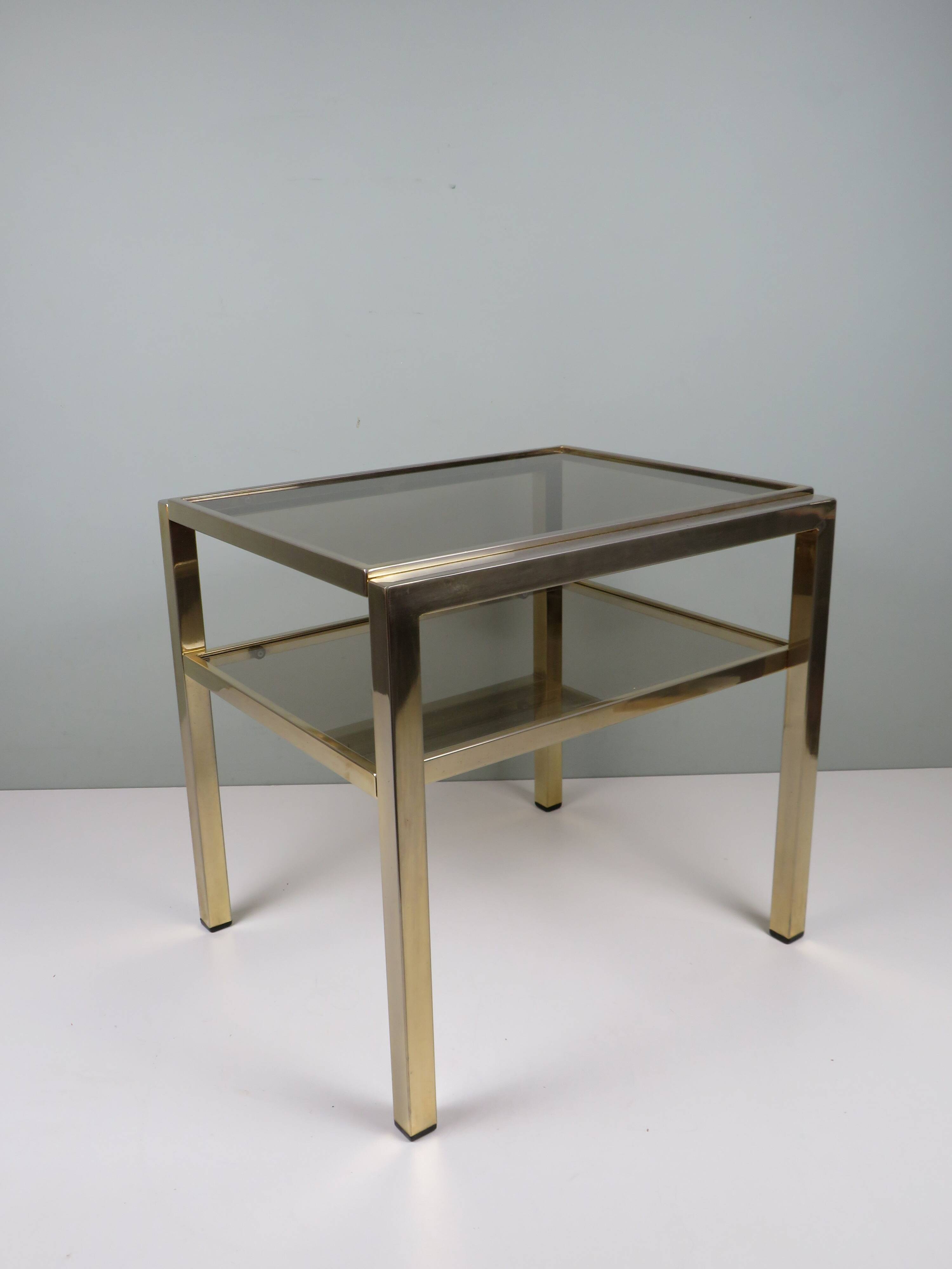 Vintage side table in brass and smoked glass, De Knudt, Belgium, 1970