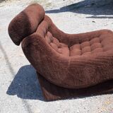 Pair of chauffeuse + pouf vintage fleece fabrics