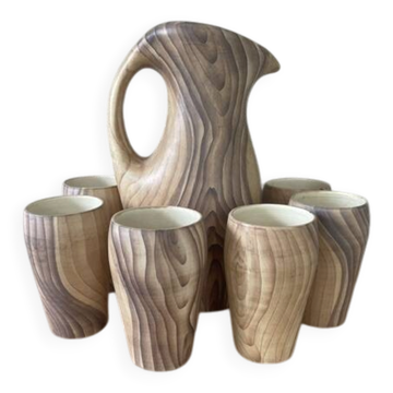 Ensemble vintage de boissons Grandjean Jourdan style Faux Bois Ceramique