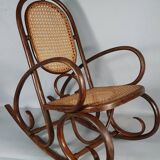 Vintage curved wood rocking chair for children with recent caning model D912.