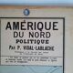 Carte scolaire ancienne de l.'Amérique du Nord, Vidal-Lablache U.S.A. cartonnée