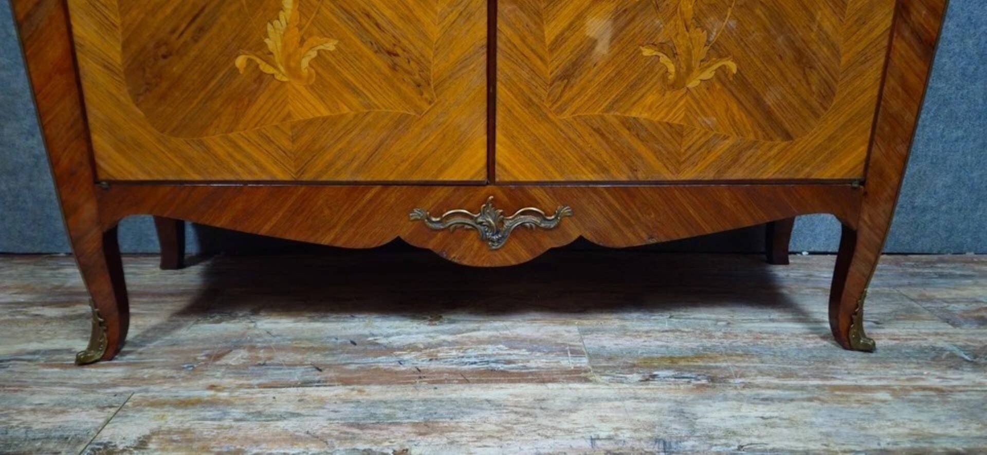 Curved Louis XV style armoire with floral marquetry, 20th century period.