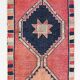 Pomegranate Red & Navy Blue Vintage Runner Rug, Geometric Pattern Runner