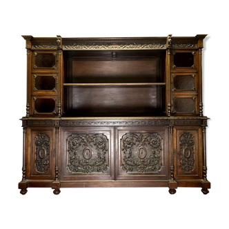 Renaissance library in solid walnut around 1850