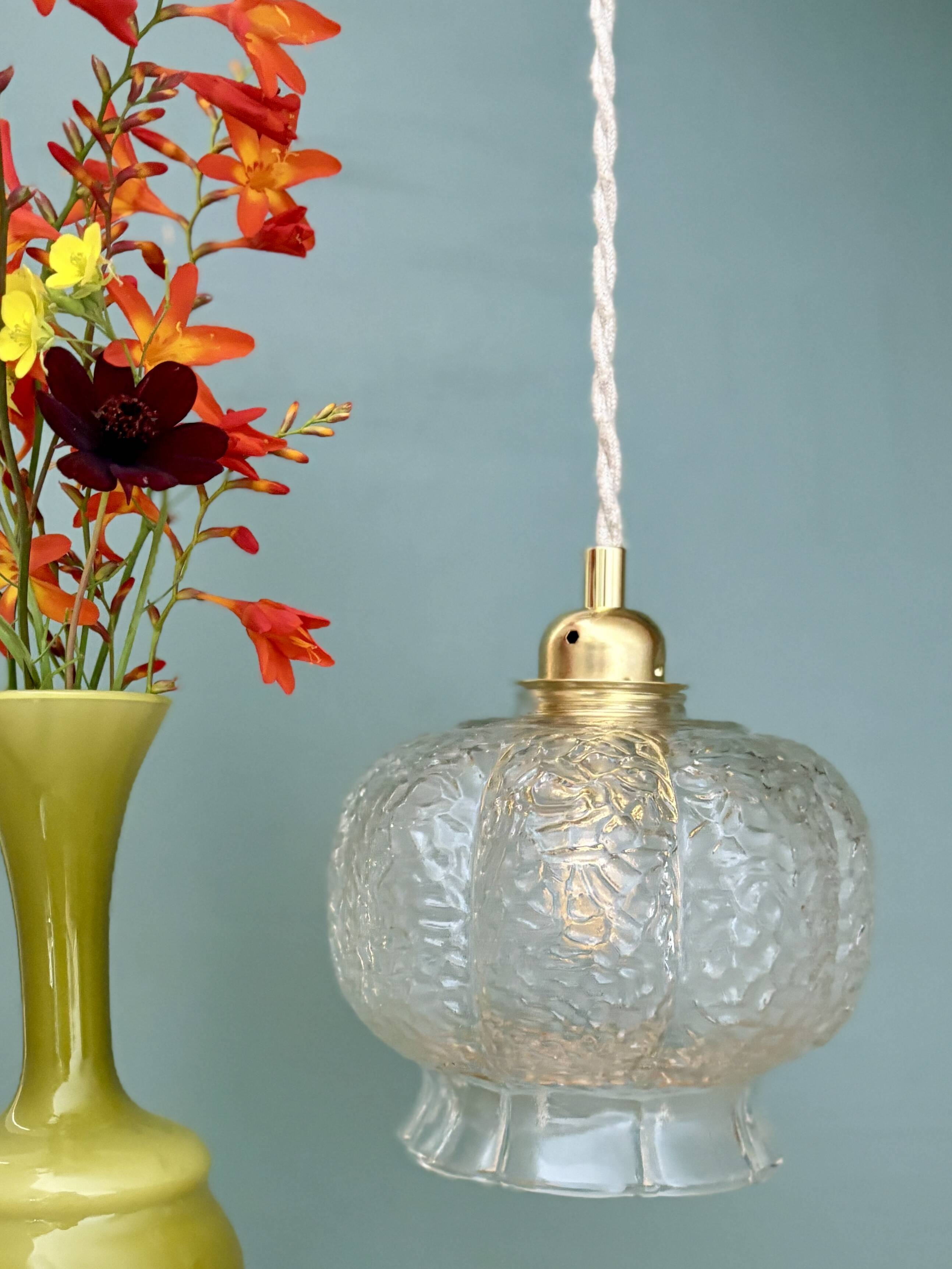 Vintage clear glass globe pendant light