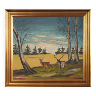 Painting „The Pair of Deer”, Scandinavian design, 1960s