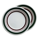 Vintage Dessert Plate Duo with Green and Burgundy Red Border