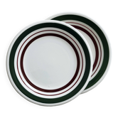 Vintage Dessert Plate Duo with Green and Burgundy Red Border