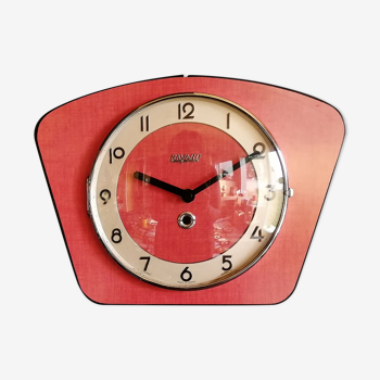 Horloge formica vintage pendule murale silencieuse "Bayard rouge"
