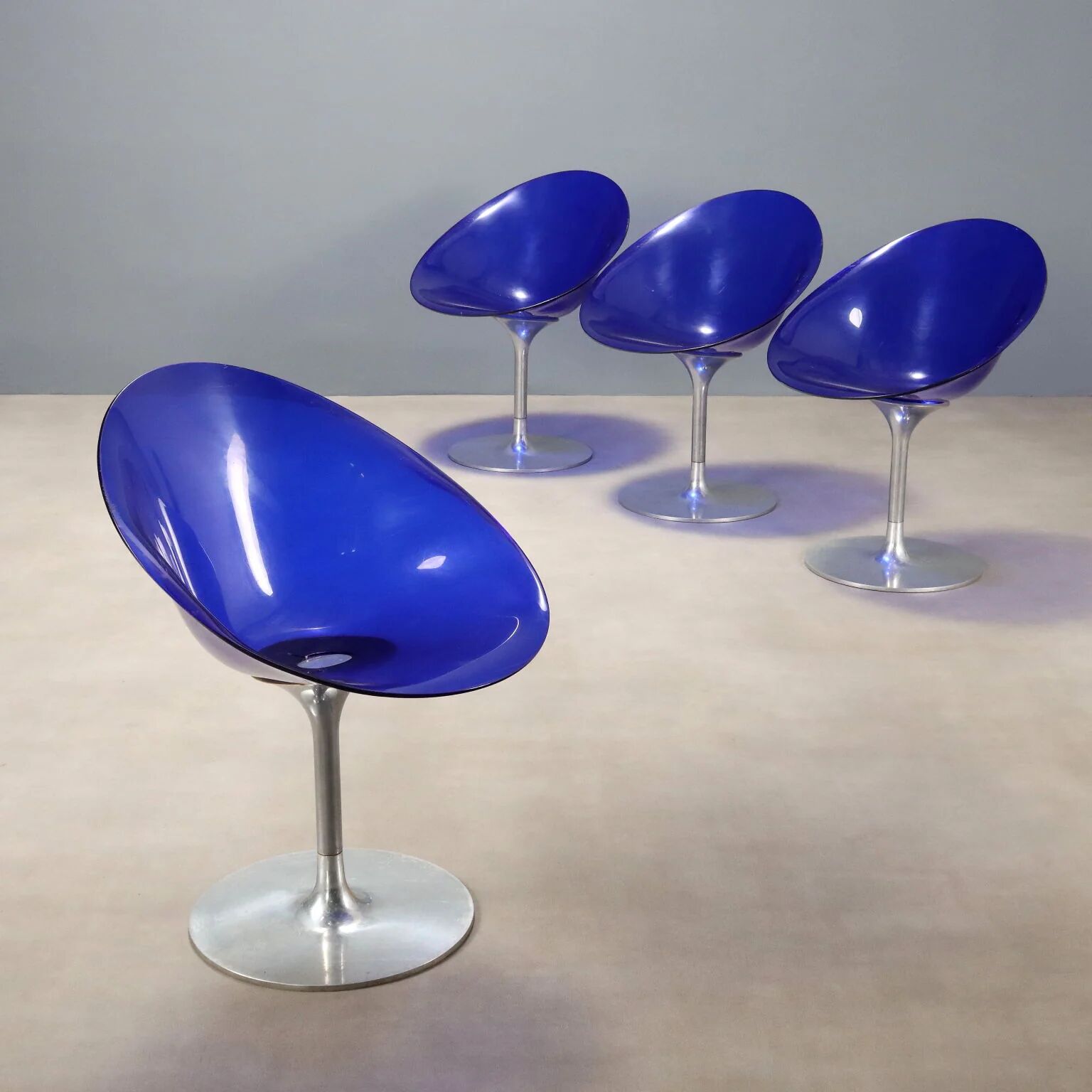 Kartell Eros chairs designed by Philippe Starck, aluminium, Italy, 1990s.