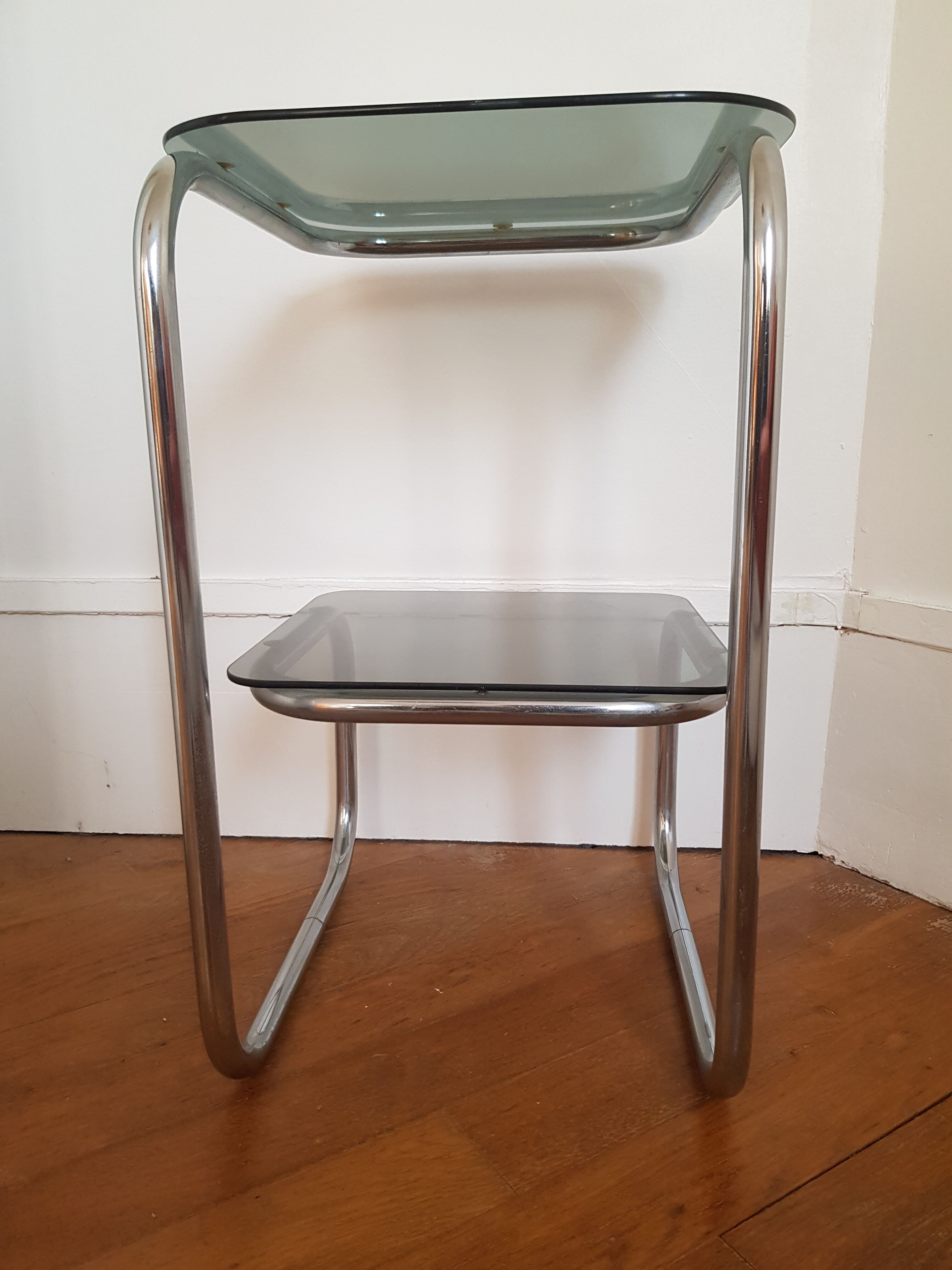 Metal console and smoked glass