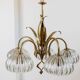 XL Clear Murano Glass and Brass Chandelier, Liberty-Style Organic Leaf Design, Italian 1960s