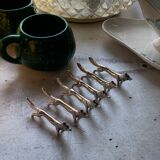 6 knife holders silver metal animals dog wolf