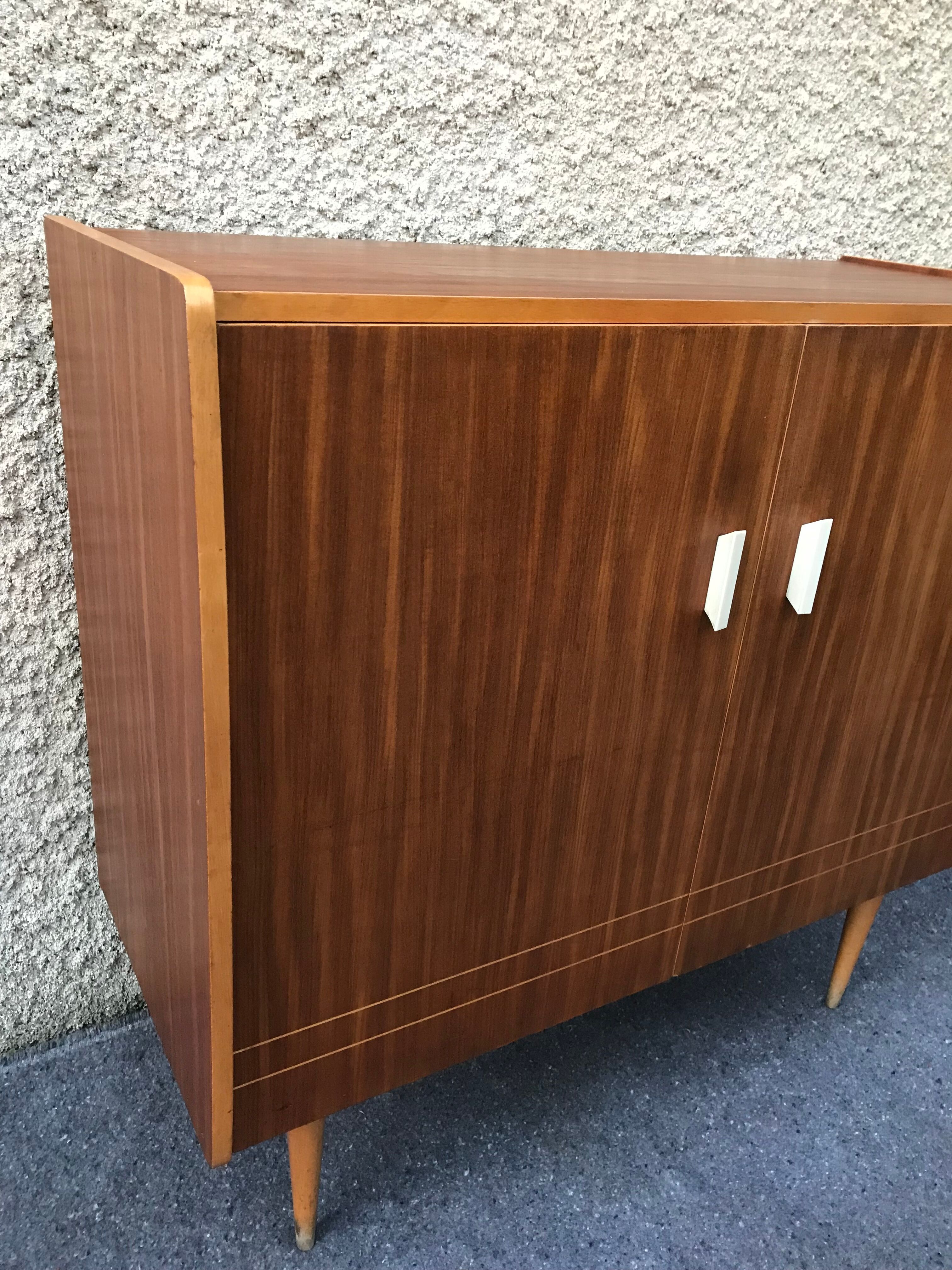 Sideboard stand vintage storage cabinet blond walnut veneer 1960-1980's