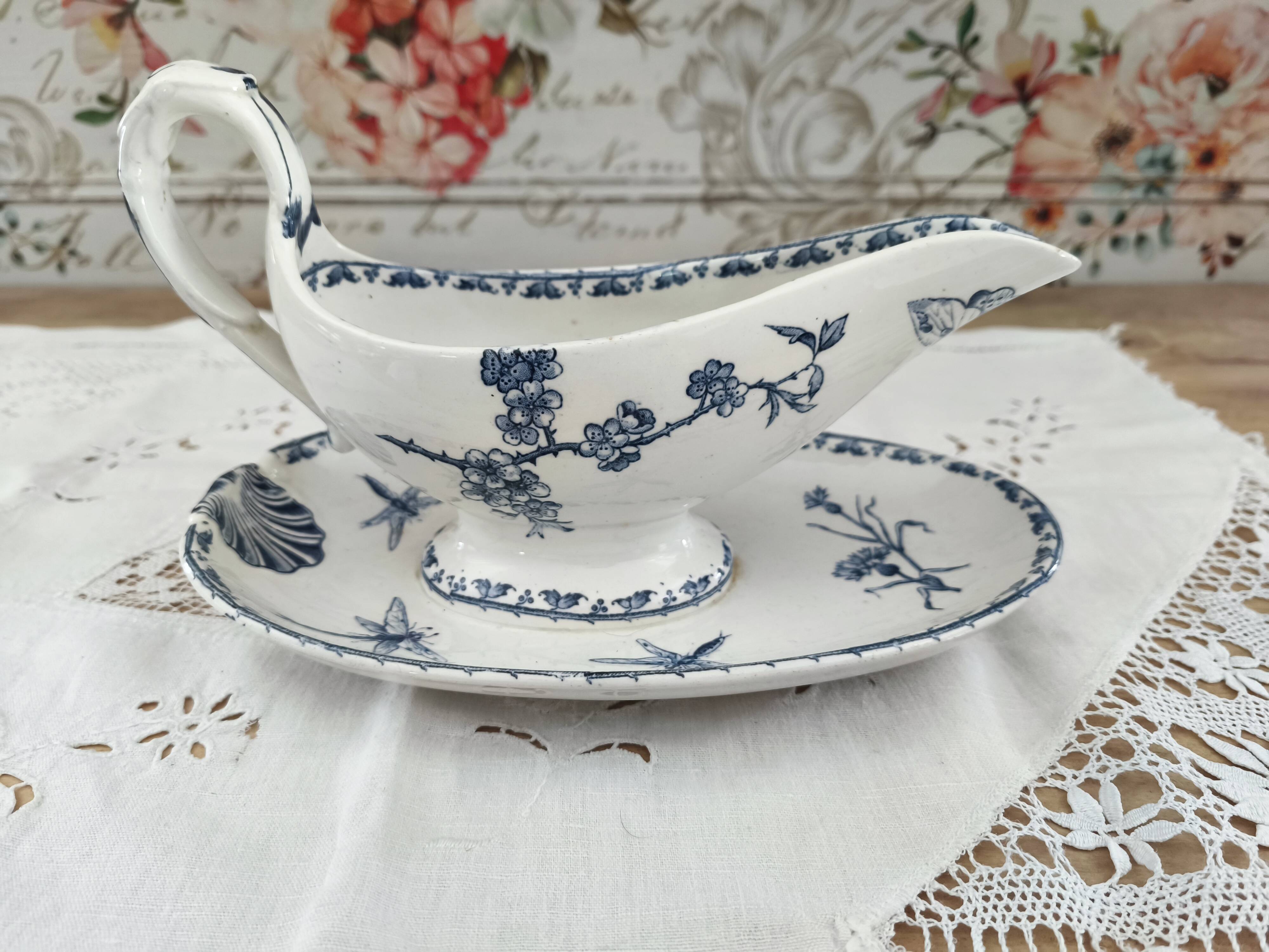 Sarreguemines Iron Earth Sauceboat on Frame, Carmen Model