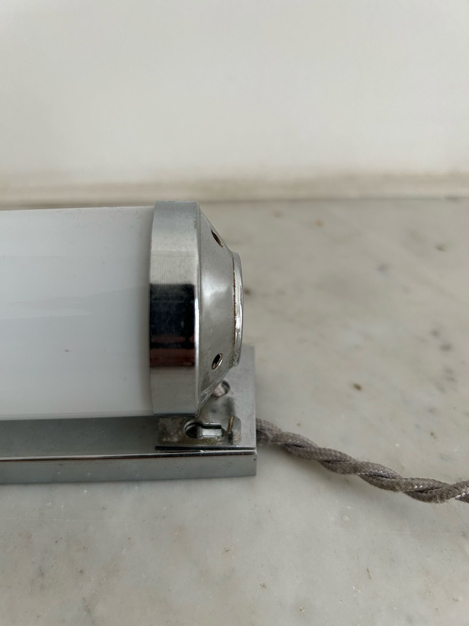Vintage modernist wall lamp, chrome and opaline glass, France 1930