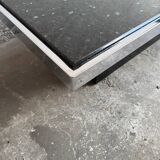 Vintage Black Terrazzo Coffee Table with Wooden Pedestal Base — Mid-Century Rectangular Accent Table