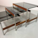 3 Fristho Dutch Design Nesting Tables with Smokey Glass Top Wenge Frame 60s