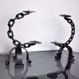 Pair of Brutalist Candlesticks "Chains", Italy, 1960