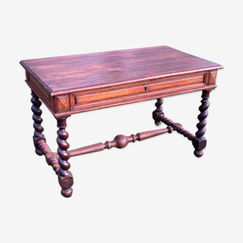 Table de ferme ou bureau en bois tourné pied torsadé Louis XIII
