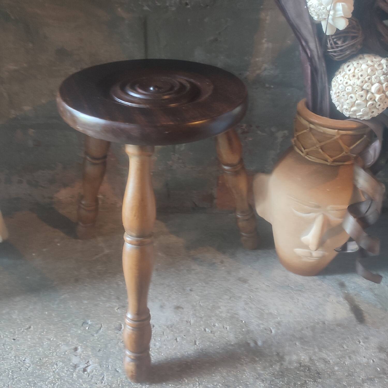 Vintage solid wood tripod stool