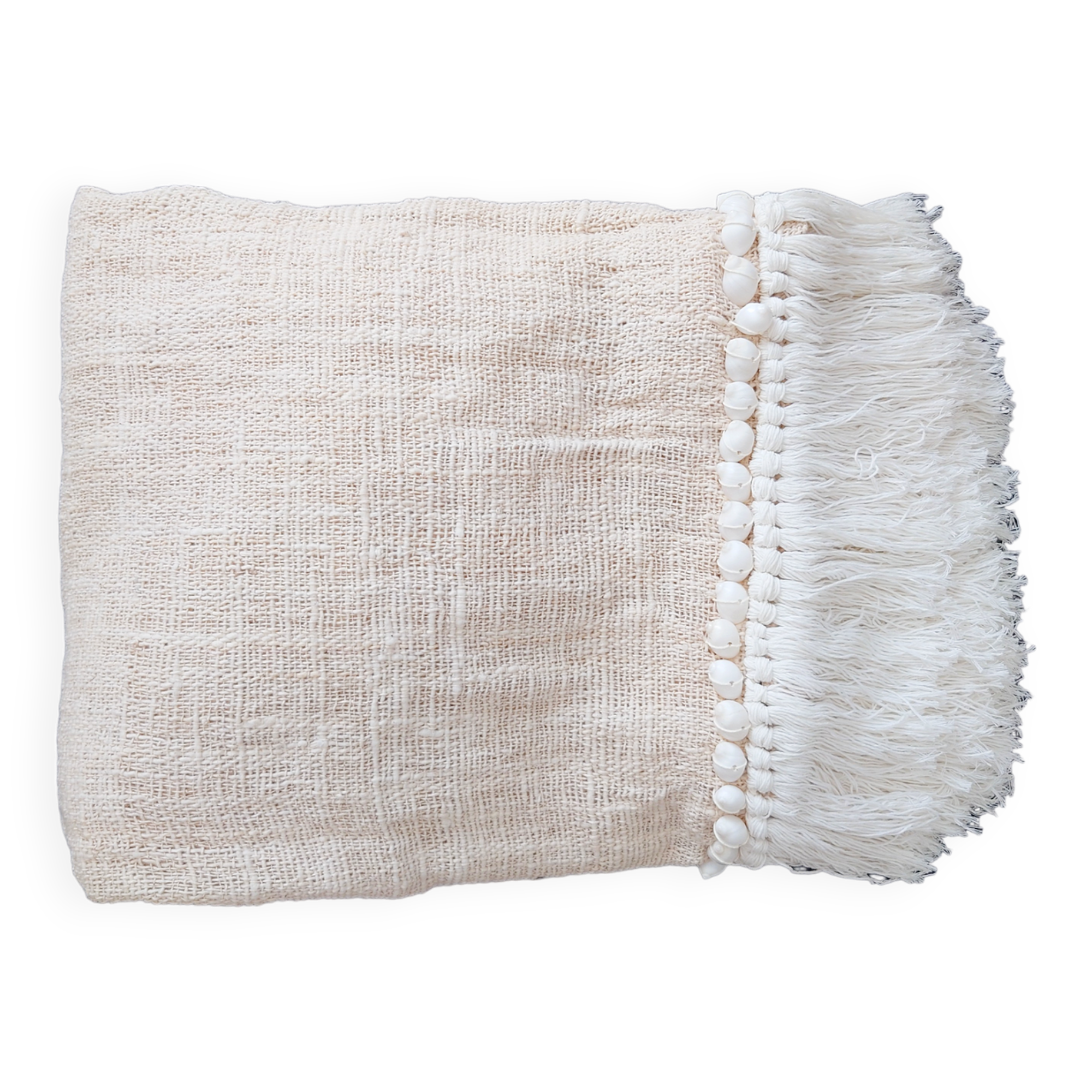 White Aussa plaid with fringe and shells