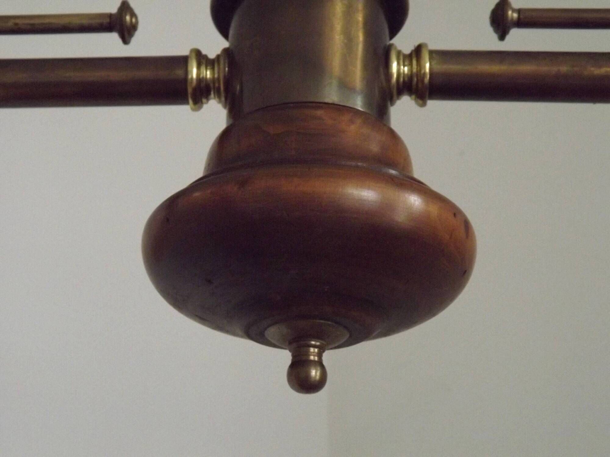 2 Light French Mid Century Extendable Billiard Light In Brass Wood & Glass