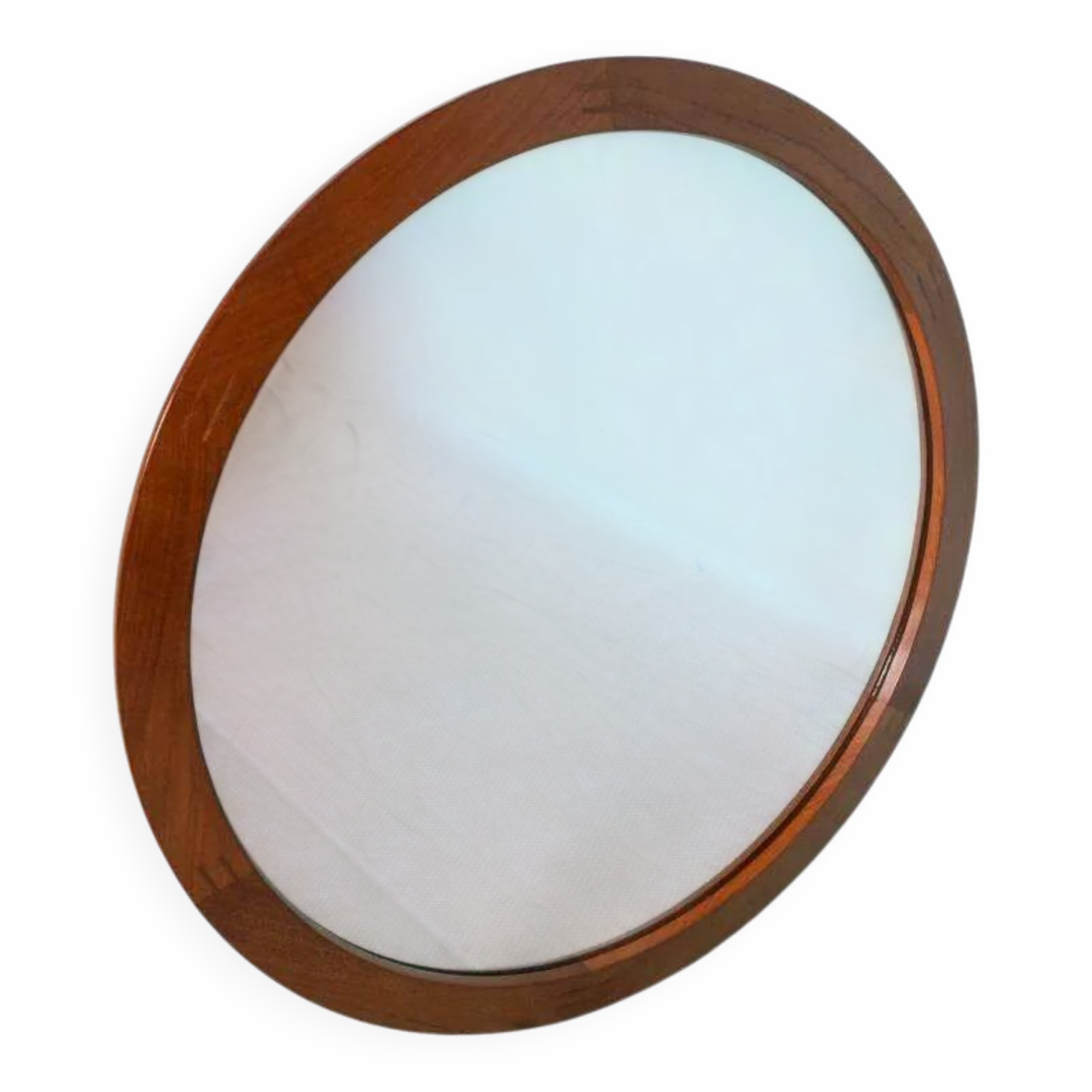 Vintage round mirror Aksel Kjersgaard, Danish teak design.
