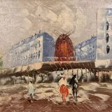 Tableau huile sur panneau représentant Le Moulin Rouge à PARIS