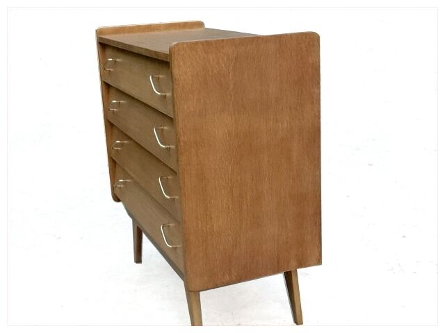 Renovated vintage chest of drawers 1960s golden oak compass feet