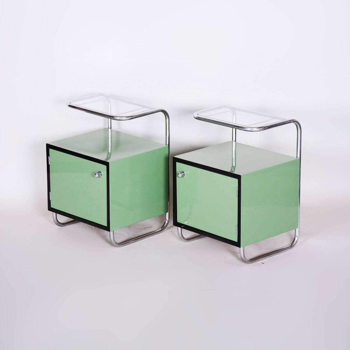 Bauhaus Side Tables in Chrome and Glass by Vichr a Spol., Czech, 1930s, Set of 2