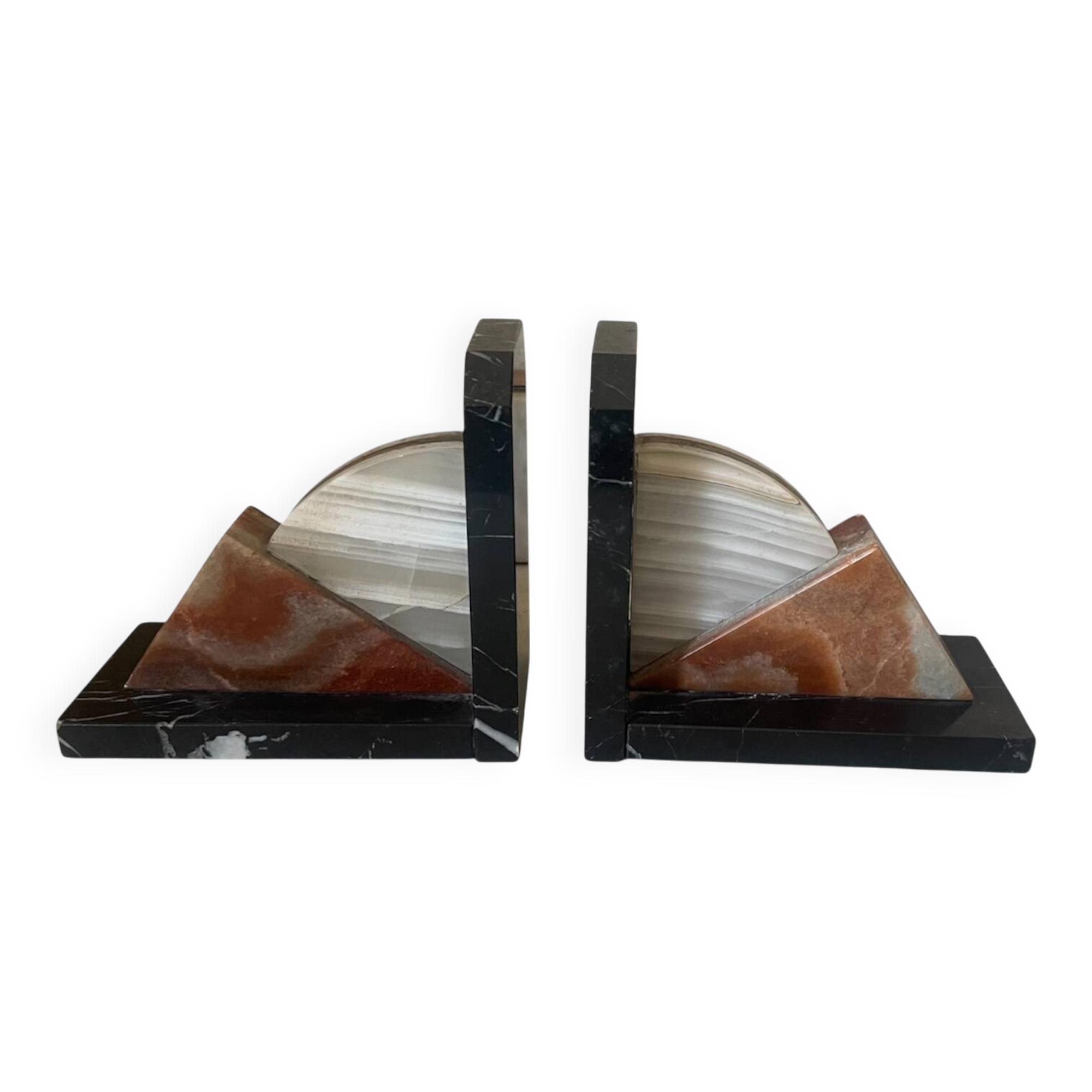 Pair of marble and onyx Art Deco bookends