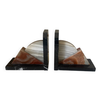 Pair of marble and onyx Art Deco bookends