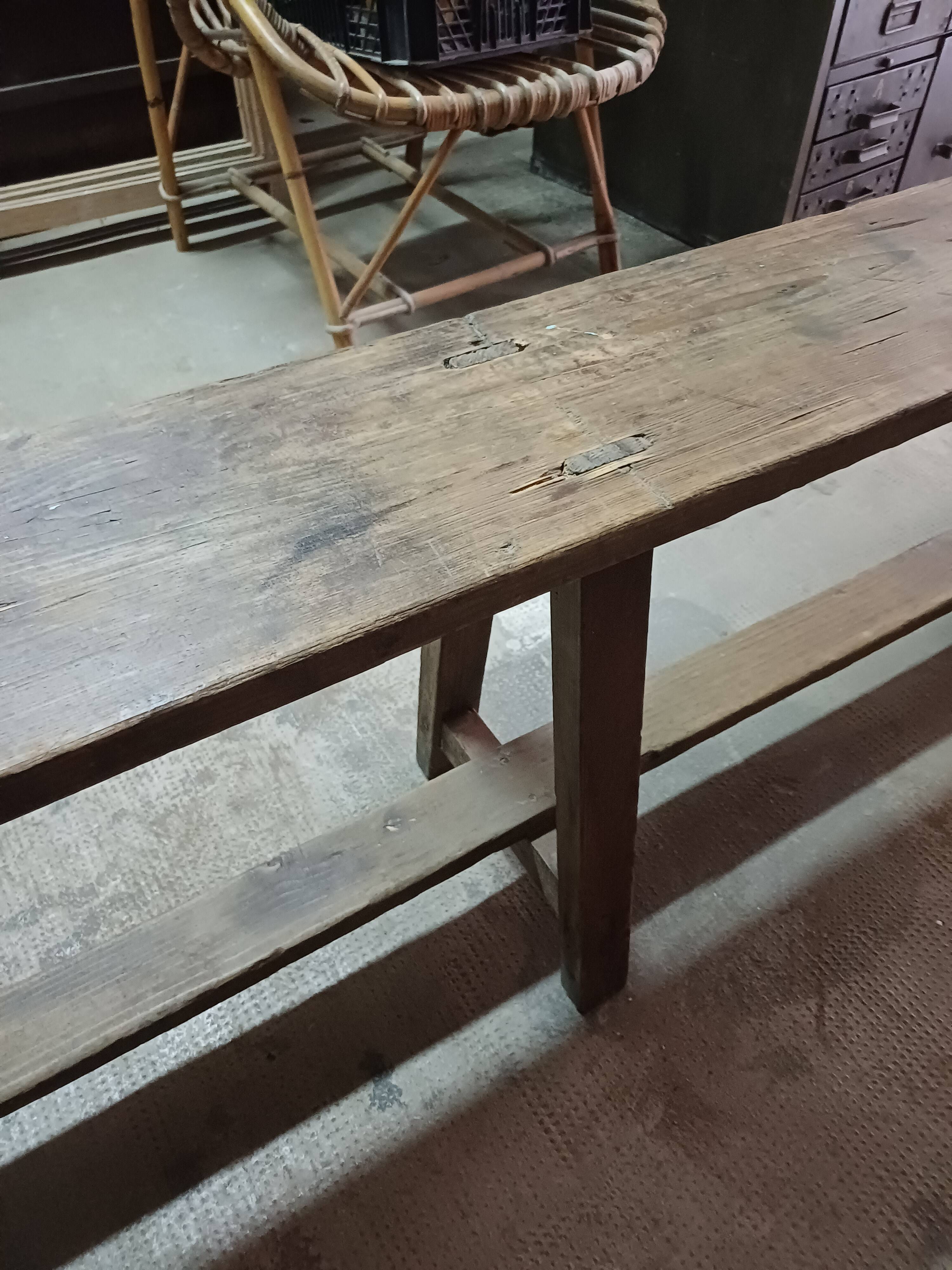 Antique wooden bench from a Catholic school, circa 1900. Beautifully crafted.