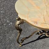 French Vintage Onyx Marble Bronze Coffee Table Style Louis XV 60s