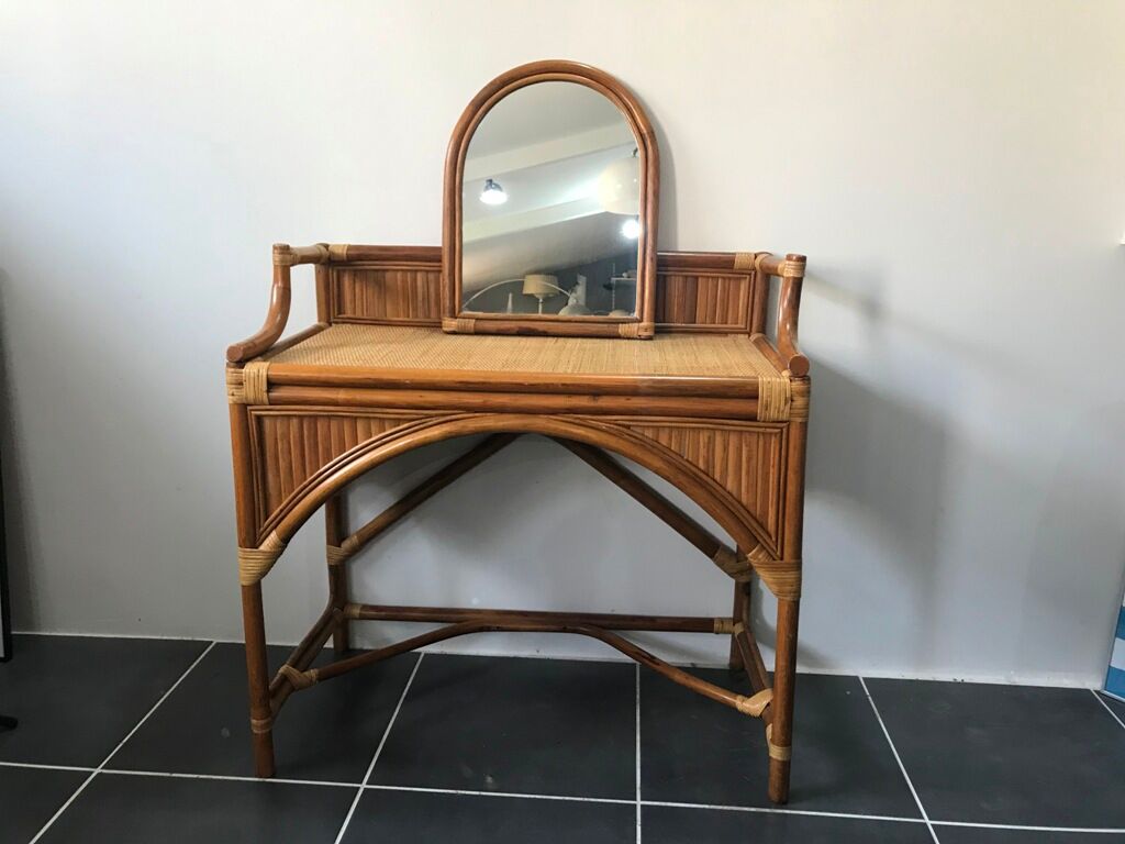 Coiffeuse bureau en rotin vintage