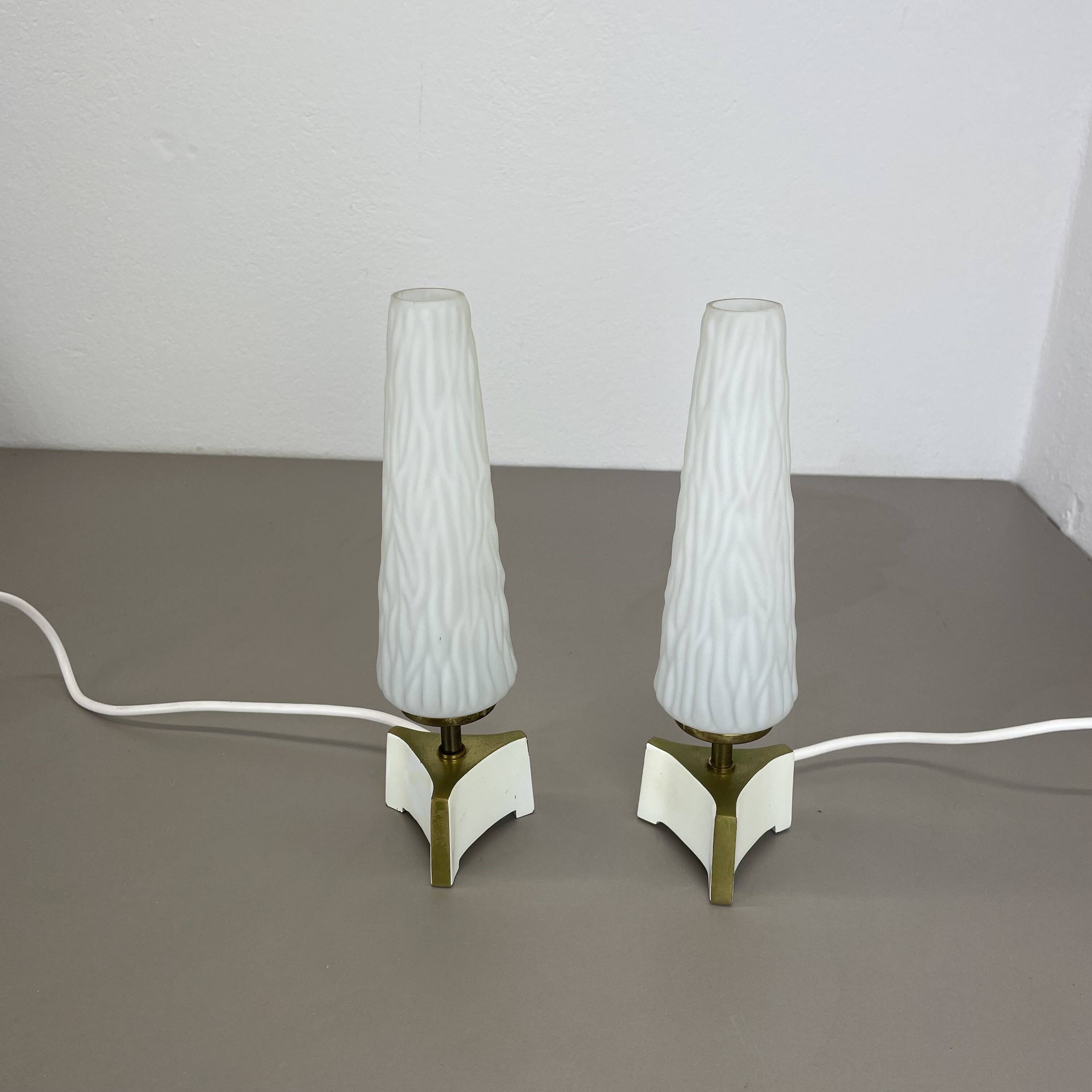 Set of 2 "cone" glass and brass table light, italy 1950s